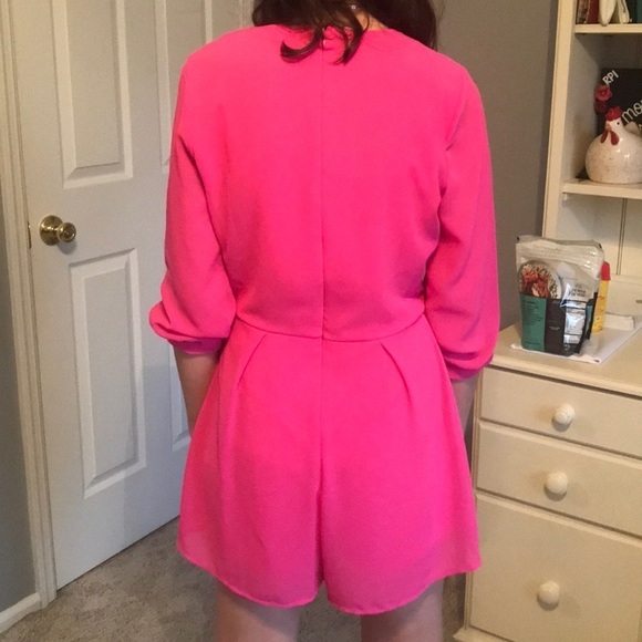 Alya, hot pink long sleeve romper, Size S - Picture 2 of 3